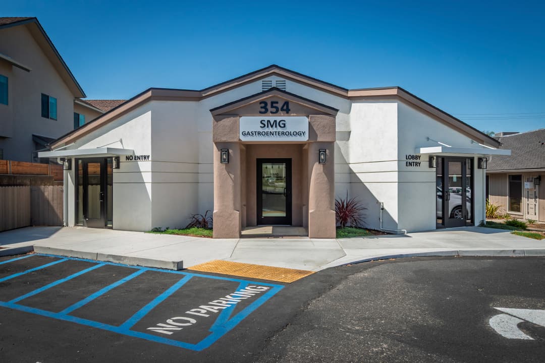 Gastroenterology clinic exterior at 354 with clear entry signs and no-parking zone.